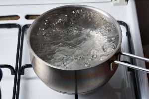 a bowl of boiling water
