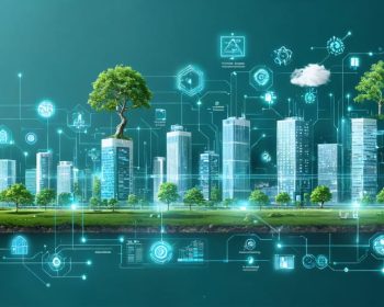 Conceptual infographic illustrating the role of smart chemistry and eco-friendly technologies in revolutionizing commercial cleaning. It highlights AI-powered systems, enzyme-based solutions, and waterless cleaning innovations as key elements in sustainable facility management.