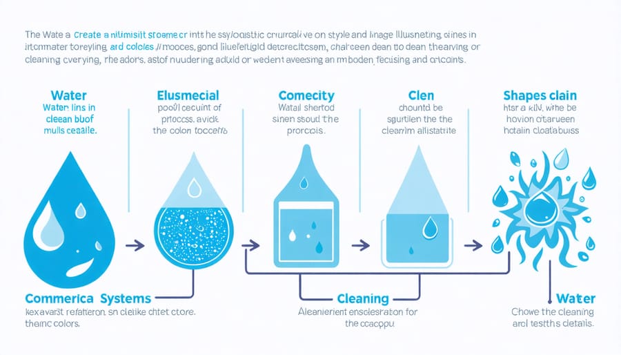 Step-by-step diagram of water filtration and recycling system for sustainable cleaning