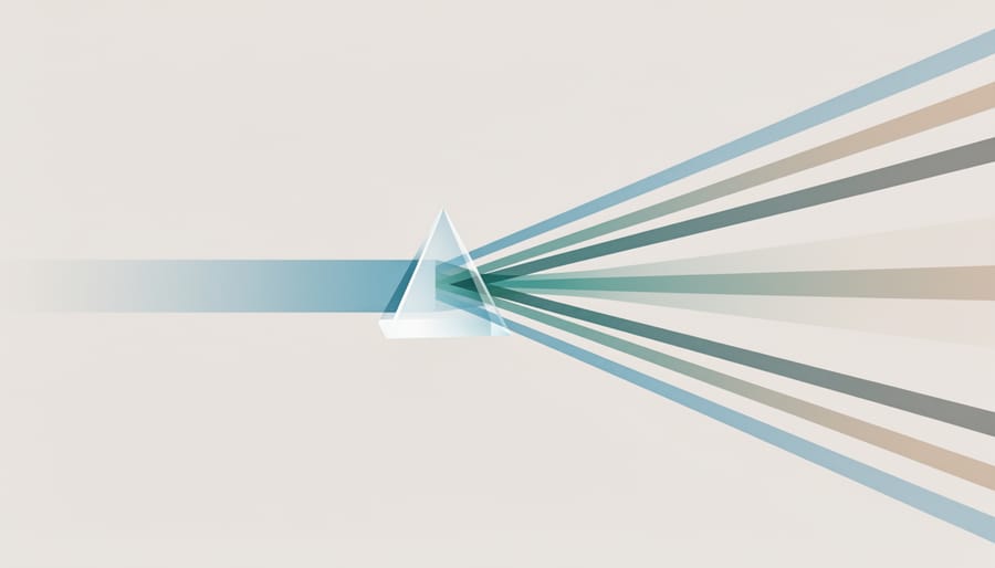 Glass prism splitting one light beam into multiple colorful rays