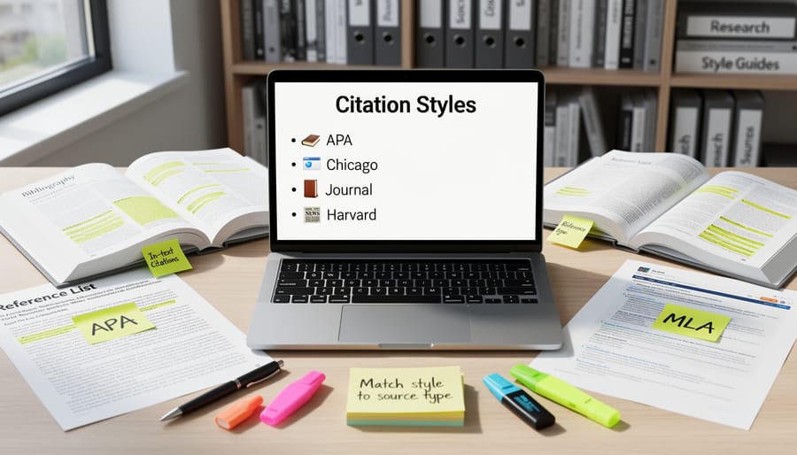 Open book, printed journal pages, eyeglasses, and reference cards arranged on a desk