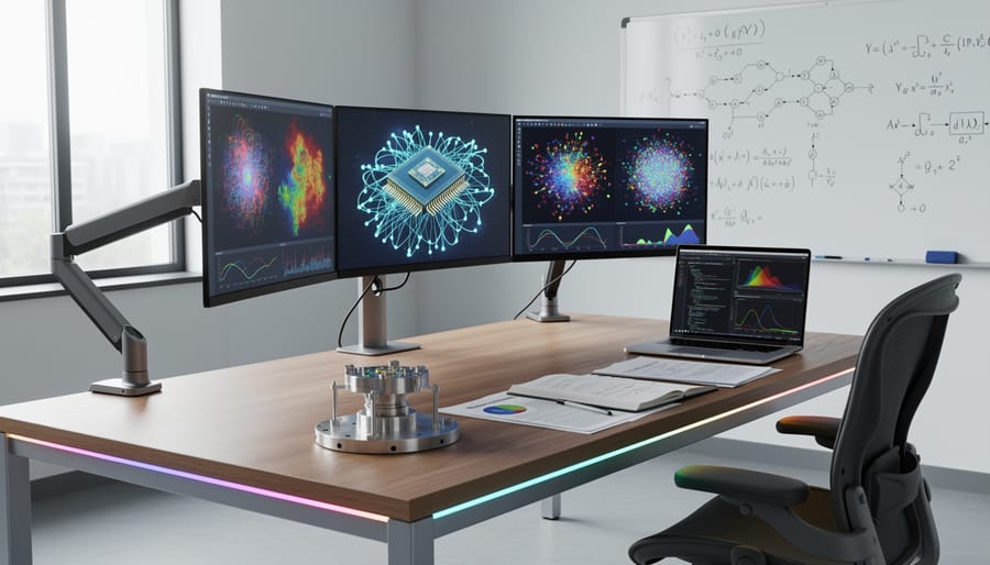 Laptop and circuit components on a clean research desk in a lab-like workspace.