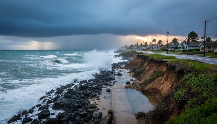 Storm clouds over a choppy ocean coastline with wet sand in the foreground