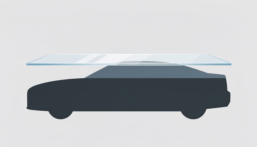 Vehicle windshield scene emphasizing clear, distortion-free glass clarity